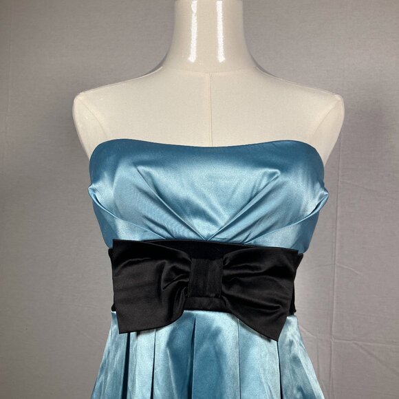 Glamour Blue Bow Short Strapless Sleeveless Party Dress Jr 5 - Picture 2 of 8
